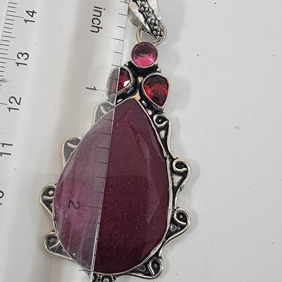 Handmade Sterling Silver Pendant with Faceted Ruby and Garnet Gemstone Accents - Picture 3 of 10